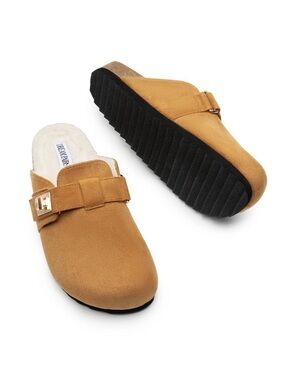 Dream Pairs Women Clogs Mules Cork Footbed Slip-On Shoes Size 7 brown beige Fur